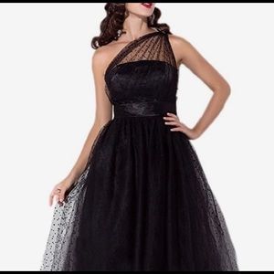 Black polka dot overlay vintage style dress. One should and tea length. Size 10